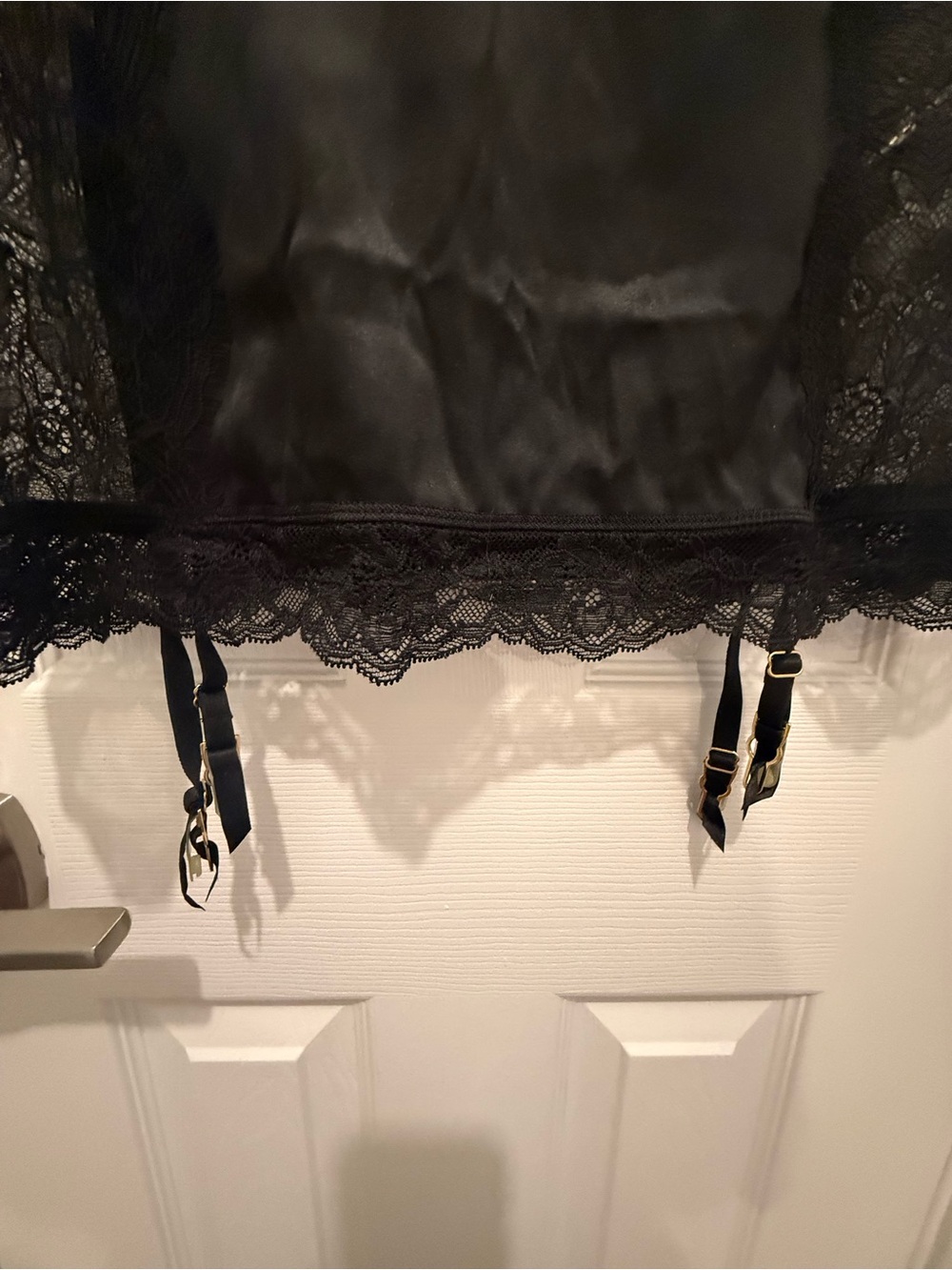 Victorias Secret Black Lace Satin Slip with Garter Straps Large - Picture 4 of 11